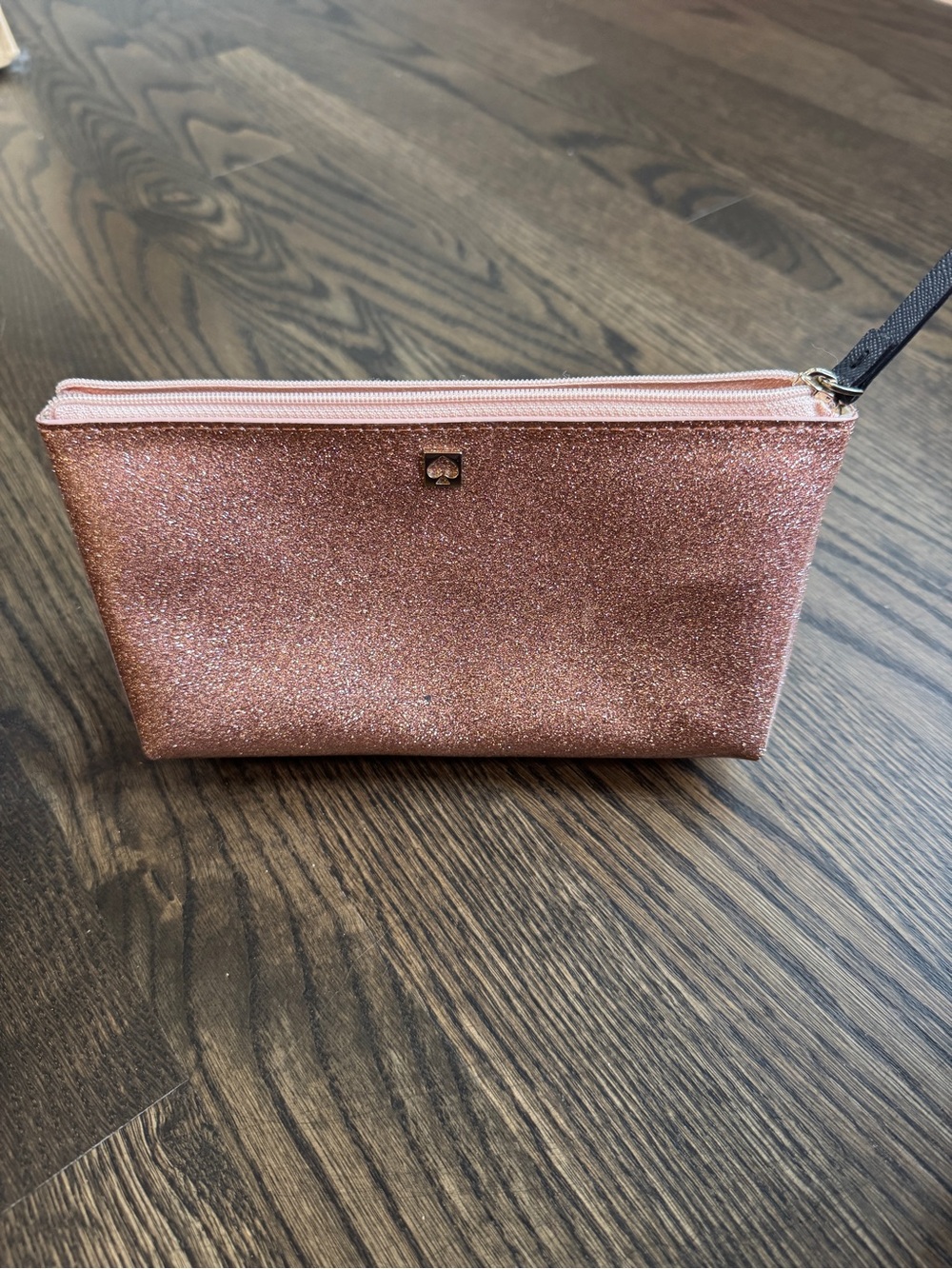 kate spade Rose Gold Glitter Cosmetic Pouch with Wrist Strap